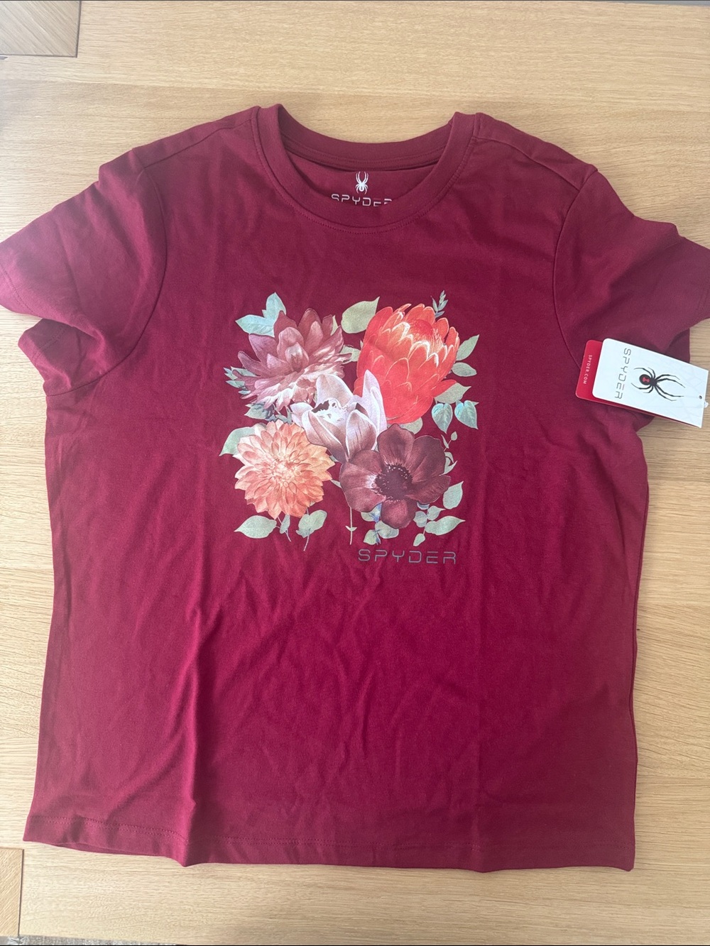 NWT Spyder Women's Short-Sleeve Floral Tee - Burgundy